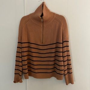 Rachel Zoe * brown/black stripe quarter zip * l
